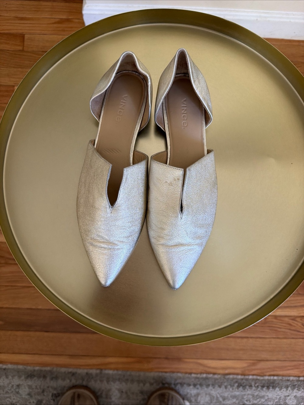 Vince Metallic Gold Pointed D'Orsay Flats - Picture 1 of 5